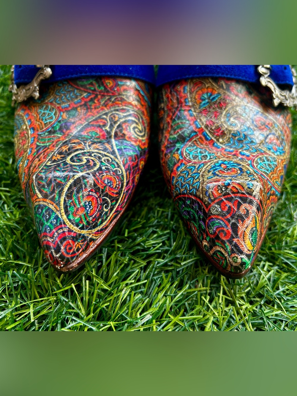 John Fluevog Classy Strozzi Swordfish Toe Pumps in Paisley - Picture 5 of 8